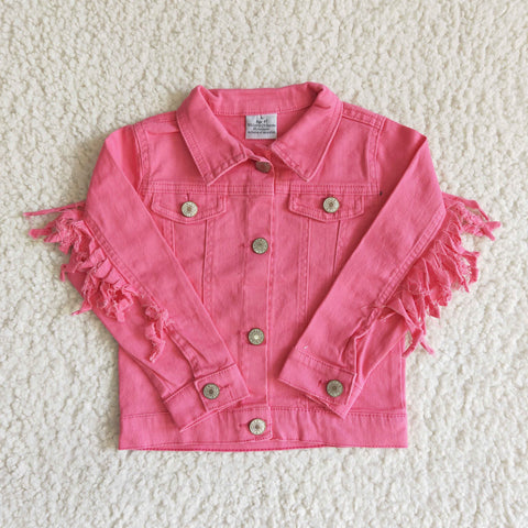 Spring Baby Girl Pink Fringed Denim Jacket