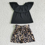 GSSO0082 Black One-shouldered Leopard Print Shorts Outfit-promotion 2024.5.18