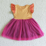 GSD0127 Fall Girls Rose Pink Ruffle Lace Flutter Sleeve Tulle Skirt Baby Dress-promotion 2024.7.24