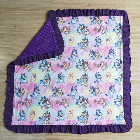 Dog Print Baby Kids Baby Purple Ruffle Blankets