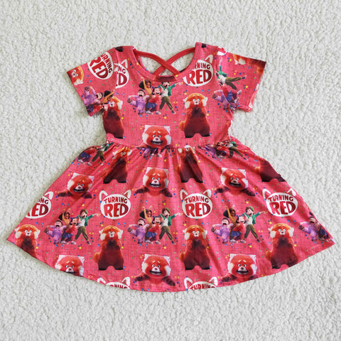 Short Sleeve Cute Print Girl Summer Red Dress