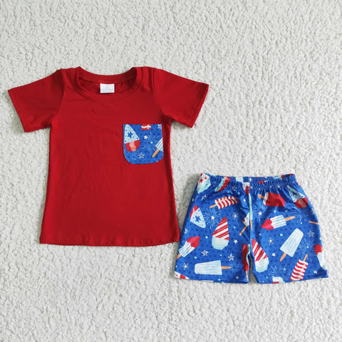 4th Of July Summer Baby Boy Red Pocket Shirt Boy Outfit
