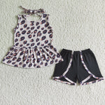 Girl Leopard Print Sleeveless Shorts Outfit