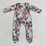 Highland Cow Cactus Baby Boy Zipper Romper