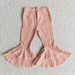 Solid Pink Bell Bottom Girls Pants