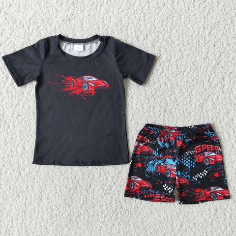 Black Shirt With Red Car Shorts Baby Boy Summer Outfits