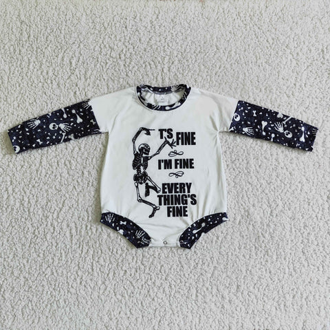 Boy&Girl White Letter Skull Print Long Sleeve Baby Romper