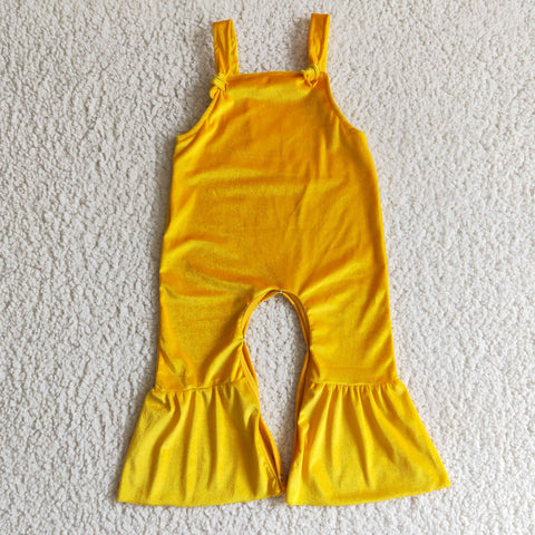 Girl Yellow Velvet Sleeveless Vest Jumpsuit